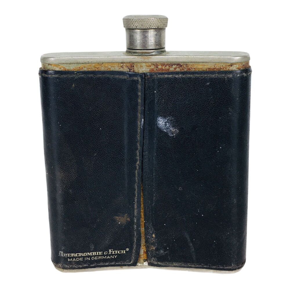 VTG WWII Era Abercrombie & Fitch AHS 6 oz. Leather Wrapped Flask Made in Germany